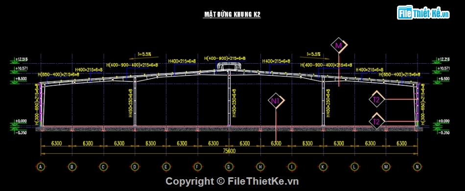 Xưởng 76x110m,Bản vẽ pha cắt thép,File cad nhà xưởng